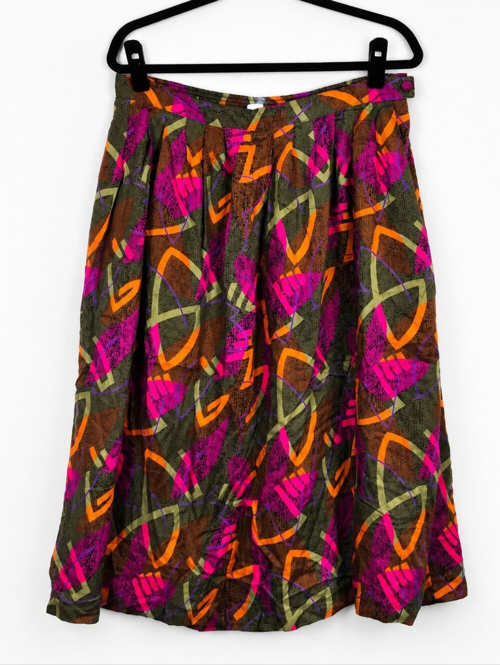 Vintage 80s 90s Abstract Geometric Midi Skirt 20W Plus Size Artsy Maximalist USA